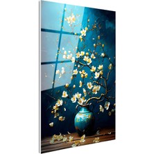 Tablofest Tamperli Gerçek Cam Tablo Antik Vazoda Bahar Dalları Çiçek Tablosu Duvar Dekoru