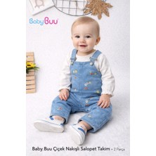 Baby Buu Kız Bebek Çiçek Nakışlı Kot Salopet & Uzun Kollu Tişört Takımı