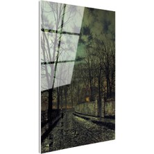 Tablofest Tamperli Gerçek Cam Tablo J.a. Grimshaw Yağmurlu Sokak Figürlü Gece Manzarası Ressam Tablosu Dekoru