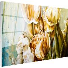 Tablofest Tamperli Gerçek Cam Tablo Zarif Lale Aranjmanı Çiçek Tablosu Duvar Dekoru