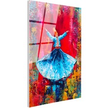 Tablofest Tamperli Gerçek Cam Tablo Renkli Semazen Figürü Soyut Çalışma Dini Islami Tablo Duvar Dekoru