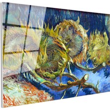 Tablofest Tamperli Gerçek Cam Tablo Vincent Van Gogh Kurumuş Ayçiçekleri Mavi Zemin Ressam Tablosu Dekoru