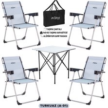 4 Adet Katlanır Kamp Sandalyesi ve Alüminyum Masa Seti - Rock Silver - Turkuaz - Taşıma Çantalı