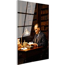 Tablofest Tamperli Gerçek Cam Tablo Atatürk Kütüphane Kitap Okuma Atatürk Tablosu Duvar Dekoru