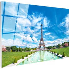 Tablofest Tamperli Gerçek Cam Tablo Paris Eyfel Kulesi Su Havuzu Şehir Mimari Tablo Duvar Dekoru