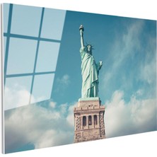 Tablofest Tamperli Gerçek Cam Tablo New York Özgürlük Anıtı Şehir Mimari Tablo Duvar Dekoru