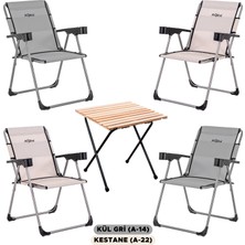 4 Adet Katlanır Kamp Sandalyesi ve Masa Seti - Rock - Kül Gri / Kestane - Bardaklıklı - 140 kg