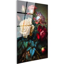 Tablofest Tamperli Gerçek Cam Tablo Klasik Yağlı Boya Görünümlü Güller Çiçek Tablosu Duvar Dekoru