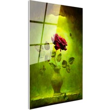 Tablofest Tamperli Gerçek Cam Tablo Kelebekler ve Kırmızı Gül Çiçek Tablosu Duvar Dekoru