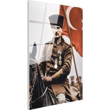 Tablofest Tamperli Gerçek Cam Tablo Atatürk At Üzerinde Askeri Üniforma Atatürk Tablosu Duvar Dekoru