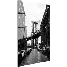 Tablofest Tamperli Gerçek Cam Tablo Manhattan Köprüsü Karlı Şehir Manzarası Şehir Mimari Tablo Duvar Dekoru