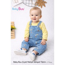 Baby Buu Kız Bebek Çiçek Nakışlı Kot Salopet & Uzun Kollu Tişört Takımı