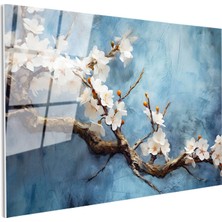 Tablofest Tamperli Gerçek Cam Tablo Yağlı Boya Dokulu Kiraz Çiçeği Çiçek Tablosu Duvar Dekoru