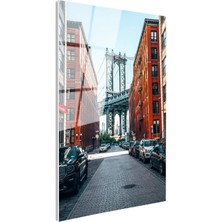 Tablofest Tamperli Gerçek Cam Tablo New York Köprüsü ve Tuğla Binalar Şehir Mimari Tablo Duvar Dekoru