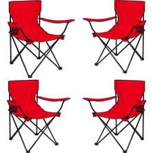 4 Adet Katlanır Kamp Sandalyesi - Piknik Plaj Sandalyesi - (DY.001) - Kırmızı - Taşıma Çantalı