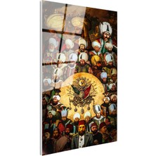 Tablofest Tamperli Gerçek Cam Tablo Tüm Padişahlar ve Devlet Arması Osmanlı Tablosu Duvar Dekoru