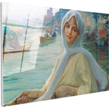 Tablofest Tamperli Gerçek Cam Tablo Osmanlı Kayıkta Kadın Portresi Boğaz Sahnesi Duvar Dekoru