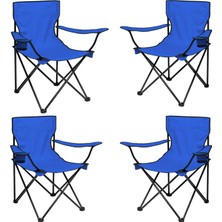 4 Adet Katlanır Kamp Sandalyesi - Piknik Plaj Sandalyesi - (DY.001) - Mavi - Taşıma Çantalı