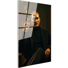 Tablofest Tamperli Gerçek Cam Tablo Atatürk Boğazlı Kazak Ceket Sigara Atatürk Tablosu Duvar Dekoru