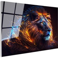 Tablofest Tamperli Gerçek Cam Tablo Parlak Işıltılı Yele Detaylı Aslan Tablosu Duvar Dekoru