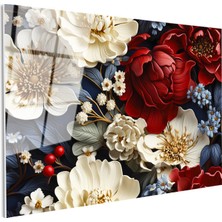 Tablofest Tamperli Gerçek Cam Tablo Klasik Çiçek Aranjmanı Çiçek Tablosu Duvar Dekoru