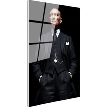 Tablofest Tamperli Gerçek Cam Tablo Atatürk Yelekli Takım Köstekli Saat Atatürk Tablosu Duvar Dekoru