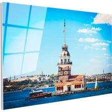 Tablofest Tamperli Gerçek Cam Tablo Istanbul Kız Kulesi ve Boğaz Şehir Mimari Tablo Duvar Dekoru