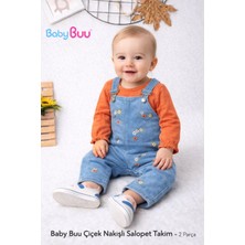 Baby Buu Kız Bebek Çiçek Nakışlı Kot Salopet & Uzun Kollu Tişört Takımı