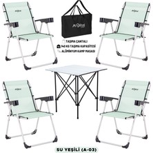 4 Adet Katlanır Kamp Sandalyesi ve Alüminyum Masa Seti - Rock Silver - Su Yeşili - Taşıma Çantalı