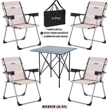 4 Adet Katlanır Kamp Sandalyesi ve Alüminyum Masa Seti - Rock Dark - Bozkır - Taşıma Çantalı