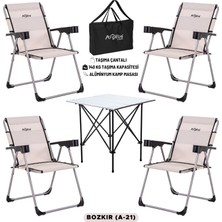 4 Adet Katlanır Kamp Sandalyesi ve Alüminyum Masa Seti - Rock Silver - Bozkır - Taşıma Çantalı