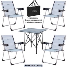 4 Adet Katlanır Kamp Sandalyesi ve Alüminyum Masa Seti - Rock Dark - Turkuaz - Taşıma Çantalı