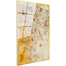 Tablofest Tamperli Gerçek Cam Tablo Piri Reis Denizci Pusula Harita Tablosu Duvar Dekoru