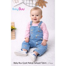 Baby Buu Kız Bebek Çiçek Nakışlı Kot Salopet & Uzun Kollu Tişört Takımı