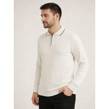 Polo Mirage Beyaz Fermuarlı Polo Yaka Triko
