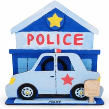 Kidewo Polis Arabası Karakol Ahşap Boyama Etkinlik Set Eğitici Çocuk Aktivite Fırça Akrilik Boya Kreş Okul