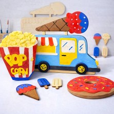 Kidewo Dondurma Kamyonu Mısır Ahşap Boyama Etkinlik Set Eğitici Çocuk Aktivite Fırça Akrilik Kreş Okul