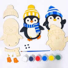 Kidewo Sevimli Penguenler Ahşap Boyama Etkinlik Seti Eğitici Çocuk Aktivite Fırça Akrilik Boya Kreş Okul