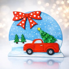 Kidewo Yılbaşı Kamyonu ve Çam Ağacı Ahşap Boyama Etkinlik Eğitici Çocuk Aktivite Fırça Akrilik Kreş Okul