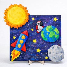 Kidewo Uzay Macerası Ahşap Boyama Etkinlik Seti Eğitici Çocuk Aktivite Fırça Akrilik Boya Kreş Okul