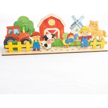 Kidewo Çiftlik Sahnesi Ahşap Boyama Etkinlik Seti Eğitici Çocuk Aktivite + Fırça + Akrilik Boya Kreş Okul