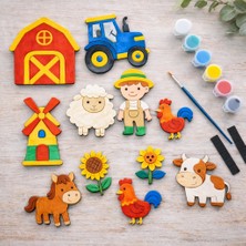 Kidewo Çiftlik Temalı Ahşap Boyama Etkinlik Seti Eğitici Çocuk Aktivite + Fırça + Akrilik Boya Kreş Okul