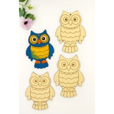 Kidewo Baykuş 10 Adet Ahşap Boyama Etkinlik Seti Eğitici Çocuk Aktivite + Fırça + Akrilik Boya Kreş Okul