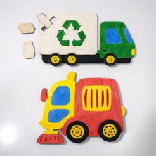 Kidewo Çöp Kamyonu Araç Ahşap Boyama Etkinlik Seti Eğitici Çocuk Aktivite Fırça Akrilik Boya Kreş Okul
