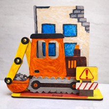 Kidewo Inşaat Kepçesi Ahşap Boyama Etkinlik Seti Eğitici Çocuk Aktivite Fırça Akrilik Boya Kreş Okul