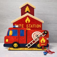 Kidewo Itfaiye Yangın Istasyonu Ahşap Boyama Etkinlik Seti Eğitici Çocuk Aktivite Fırça Akrilik Kreş Okul