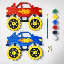 Kidewo Monster Canavar Kamyon Ahşap Boyama Etkinlik Seti Eğitici Çocuk Aktivite Fırça Akrilik Kreş Okul