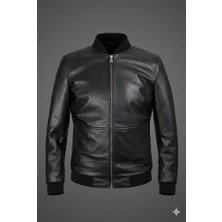 VERRA %100 Hakiki Deri Siyah Erkek Bomber Mont - Premium Kalite Kolej Yaka Ceket