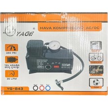 Nexgen 220 Volt-12 Volt 250 Psi Kompresör Lastik Hava Şişirme Oto Pompası Fişli ve Çakmaklı YAGE-843
