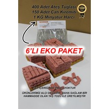 Black-One 6'lı Ekonomik Paket 1:16 Ölçek 400 Tuğla, 150 Çatı Kiremiti, 1 kg Minyatür Harcı, Diorama, Peysaj